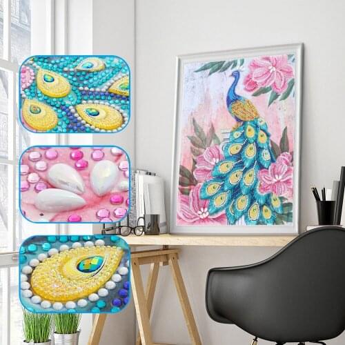 5D DIY Special Diamond Embroidery Pink Peacock Cross Stitch DIY Diamond Painting Partial Diamond Scenery Rhinestones Home Decor