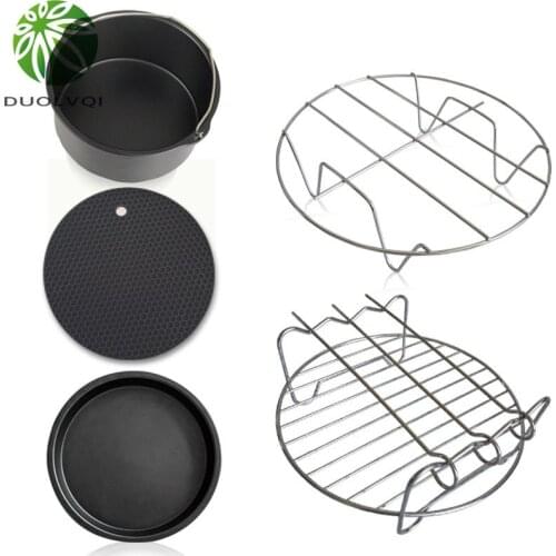 Duolvqi 5pcs/Set Air Fryer Accessories Practical Pot Pad Grill Pot Rack Baking Basket Pizza Plate Durable Kitchen Tools Set