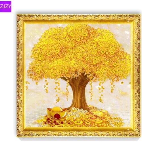 ZJZY Diamond Embroidered Money Tree Picture Rhinestone 5d Diy Diamond Painting Crystal Diamond Mosaic Full Round Diamond LY208
