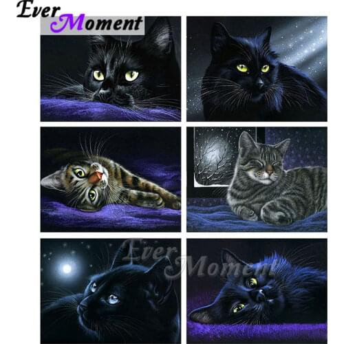 Ever Moment Diamond Painting Animal Black Cat 5D DIY Embroidery Full Square Resin Drill Diamond Display Handicraft ASF2247