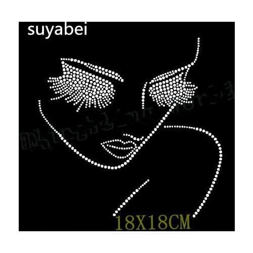 2pcs/lot Beauty girl appliques design stone hot fix rhinestone motif iron on crystal transfer patches for shirt