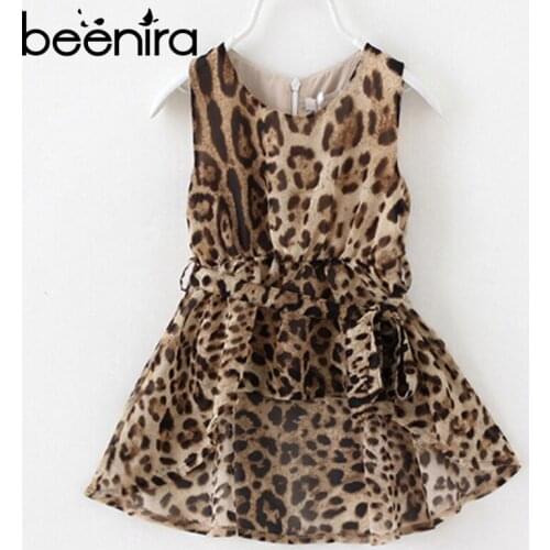 Beenira Girls Summ Dress European And American Style Children Leopard Sleeveless Princess Dress Design For 3-9Y Baby Kids Dress