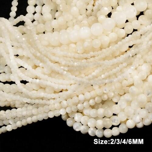 White Round Natural Stone Beads Natural Mother of Pearl Shell Beads for Jewelry making DIY Bracelet Charms Necklace Earrings