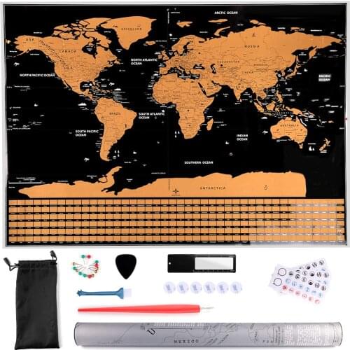 Large Size Scratch Off World Travel Map Premium Personalized Wall Sticker Poster Globe All Country Flags for Travelers