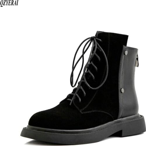 QZYERAI New style Genuine leather Martin boots Womens boots The European Autumn and winter Female boots cowhide Womens shoes