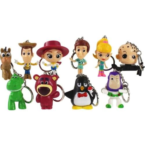 4.5-6cm 10pcs/Lot Toy Story 4 Figure Keychain Woody Buzz Lightyear Jessie Bo Peep Rex Andy Wheezy Bullseye Horse Lotso Bear Doll