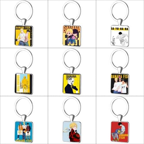 Anime BANANA FISH Keychain Custom Images Glass Cabochon Dome Square Pendant Custom DIY Keyrings Holder Kids boy girl Gift