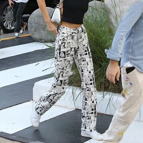 Anime Graphic Y2K Aesthetics Flare Pants E-girl Print High Waist Trousers Streetwear Fashion Casual Pants 90s Vintage Clothes