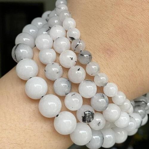 Natural Stone Black Rutilated Quartz Jades Beads 6 8 10mm Loose Spacer Beads For Jewelry Making Needlework Diy Bracelets Charms