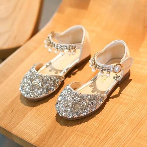 Kids girls summer sandals crystal princess single shoes for Toddler Kids Baby Girls Pearls beading sequins party shoes sandals