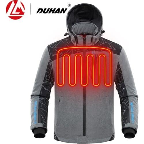 DUHAN Motorcycle Jacket Men Autumn Winter Electric Thermal Clothing USB Infrared Heating Moto Jacket Protectiveue Gear Blue Gray