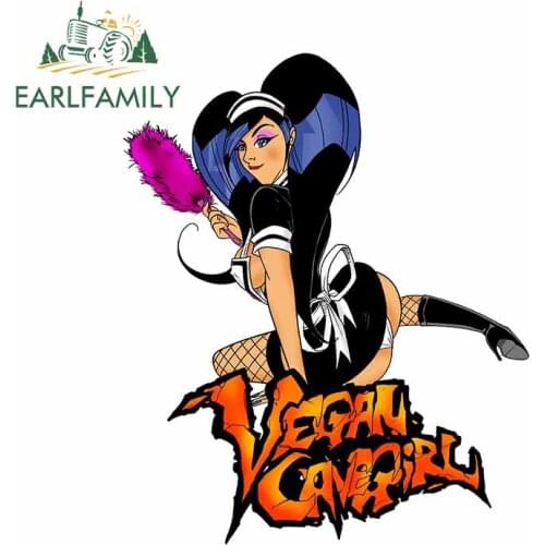 EARLFAMILY 13cm x 10.8cm for Vegan Cave Girl Maid Decal Motorcycle Windows Cartoon Car Stickers Personality VAN Car Assessoires
