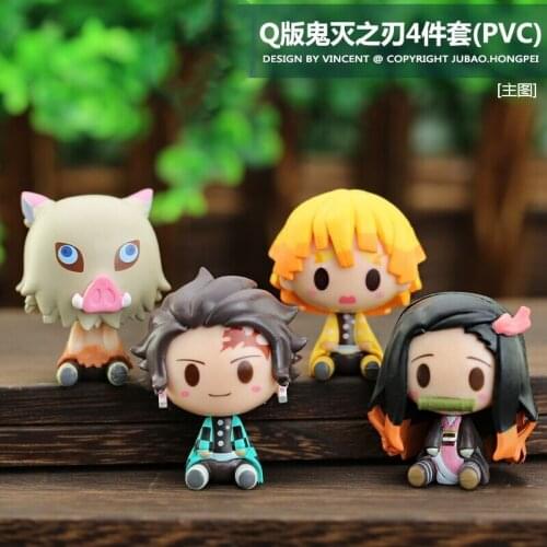Action 4 Pcs/set Mini Sitting Dolls Anime Kimetsu No Yaiba Kamado Tanjirou Nezuko Hashibira Inosuke Zenitsu Cute Model Gift Toy