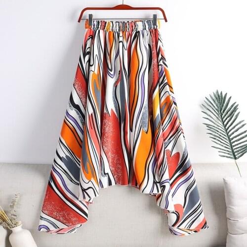 Elastic Skirt Chiffon Printed Folk-custom Middle Length Irregular Retro Thin All-match Vintage Africa Women Skirts DS200