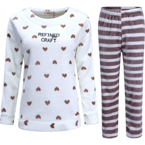 H5981 Women Warm Pajamas Suit Autumn Winter Thick Flannel Home Clothes Long Sleeve Coral Velvet Korean Student Lovely Nightwear