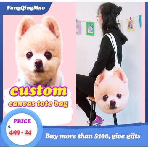 Custom Bag Personalized Shopping Bags Customize Dog Cat Photo on Bags Shopping Tote Animal Handbag Market Organizer Pouch Purse