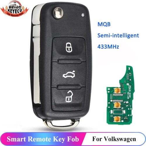 KEYECU Keyecu MQB Semi-intelligent Modified Remote Key 3 Button 315MHz /434MHZ ID48 Chip for Volkswagen HU66 Uncut Blade