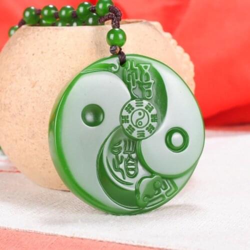 Chinese Green Jade Taiji Bagua Pendant Necklace Charm Jewellery Fashion Accessories Hand-Carved Man Woman Luck Amulet New