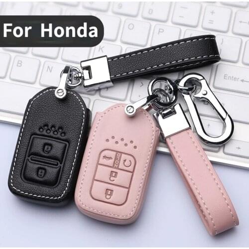 Leather Key Case Keychain for Honda 2 3 4 Button Accord 9 Crider City Vezel Spirior Odyssey Civic Jazz HRV CRV Fit Freed