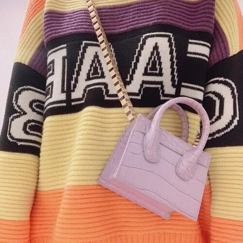 Crocodile pattern niche messenger bag 2021 spring and summer new candy color chain mini square bag portable shoulder bag