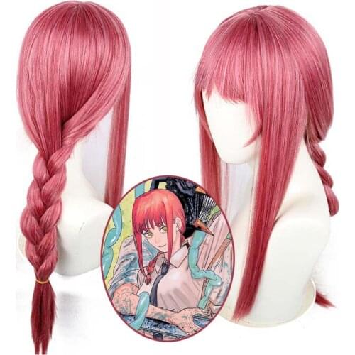 Makima Red Long Braid Wig 70CM Cosplay Costume Chainsaw Man Heat Resistant Synthetic Hair Women Party Role Play Wigs
