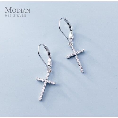 Modian Hot Sale Geometric Oval Sterling Silver 925 Hoop Earring for Women Dazzling Zircon Cross Earring Korea Style Fine Jewelry