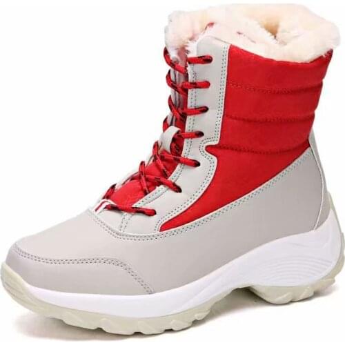 Fashion Woman Platform Shoes Mid Calf Fur Snow Boots Round Toe Warm Plush Winter Boot Women Cross Tied Lace Up Ladies Shoe Botas