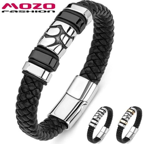Men Bracelets Braided Street Hip Hop Stainless Steel Trendy Punk Genuine Leather Women Bangle Fashion Unisex Jewelry
