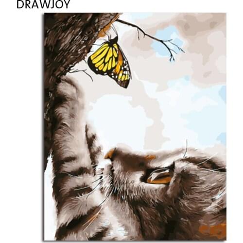 DRAWJOY Framed Animal Cat DIY Painting By Numbers On Canvas Painting And Calligraphy Wall Art For Home Decor 40x50
