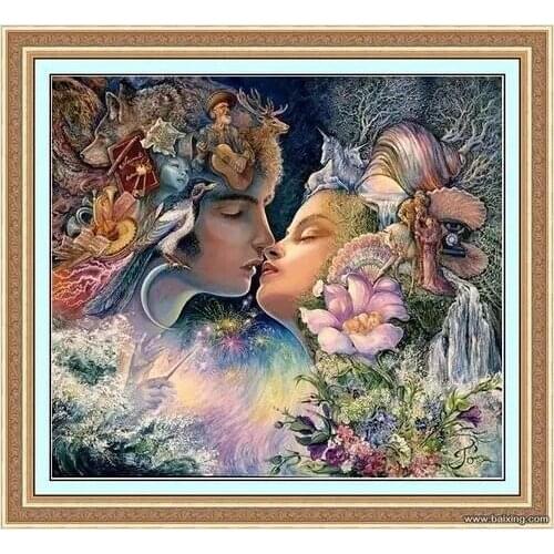 Heavenly Kissing Elves Love Prelude Kiss Cross Stitch Kits Top Quality Embroidery Needlework DIY 14CT Unprinted Decor Handmade