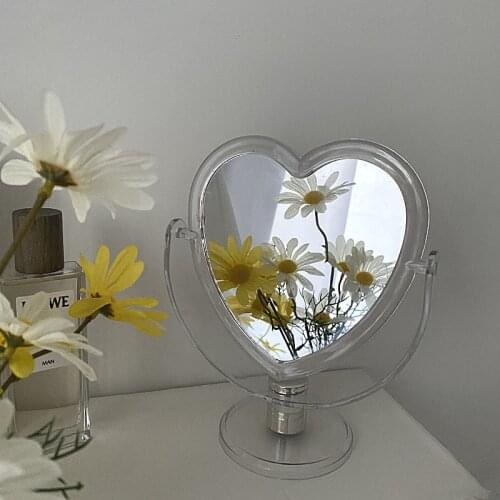 Nordic Acrylic Heart Small Decorative Mirror Make-up Standing Desktop Mirror Dressing Glass Hanging Bedroom Mirror