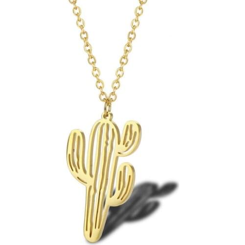 Titanium Steel Cactus Necklace Pendant for Women Couple Saguaro Rose Gold Silver color Chain Choker Birthday Gifts Mujer Cadenas