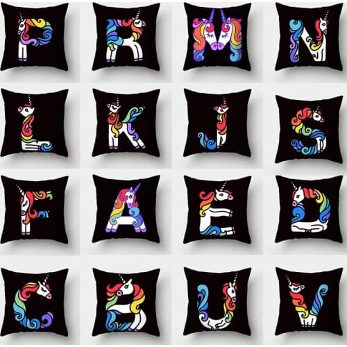 Letters Cushion Cover45x45 Polyester Unicorn Pillowcase Sofa Cushions Throw Pillows Home Decor Pillowcover fundas para cojines