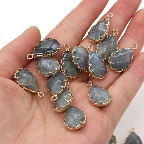 4Pcs Natural Flash Stone Pendant Retro Drop-Shaped Single-Hole Charm for Jewelry Making DIY Necklace Accessories Ms Gift 14x23mm