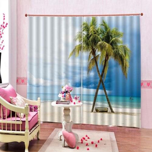 Seaside scenery Indoor Decor Curtains Shadow Shade of A Coconut Palm Tree On White Sand Window Drapes for Living Room Bedroom