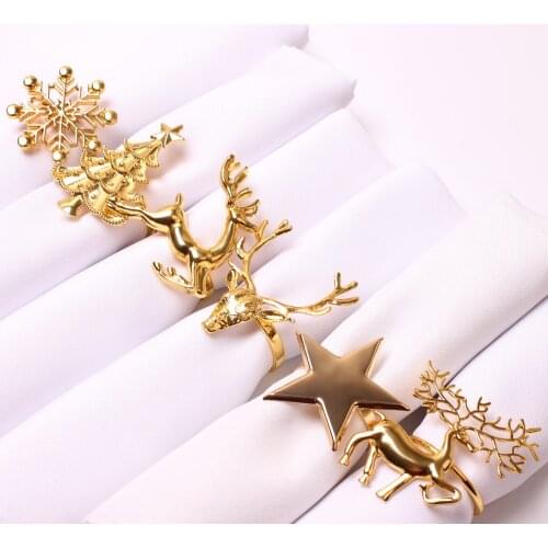 Christmas Napkin Ring Holders Xmas Table Decoration For Home Metal Reindeer Horn Tissue Ring Wedding Banquet Hotel Table Sup
