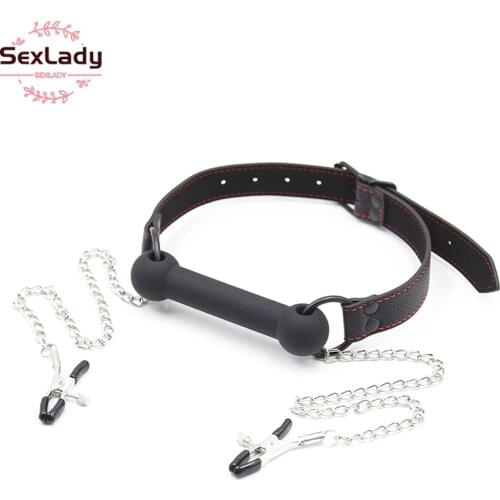 SexLady Open Mouth Bone Ball Gag Bondage Nipple Clamps Sex Toy For Women Adult Erotic Accessories Sexy Shop Flirting Silicone