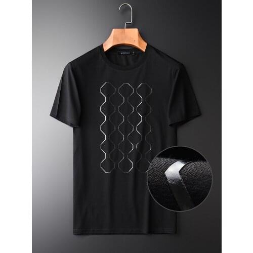 Stereoscopic Rubber Printed T Shirt New Summer Mercerized Cotton Fabric Round Collar Slim Fashion Men Tees Plus Size