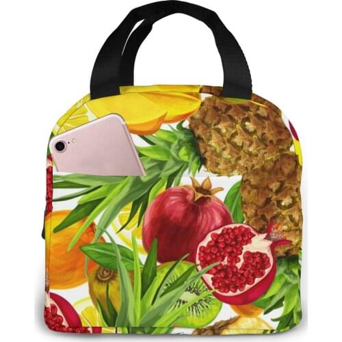 Tropical Sliced Fruits Lunch Bag Portable Insulated Thermal Cooler Bento Lunch Box Tote Picnic Storage Bag Pouch