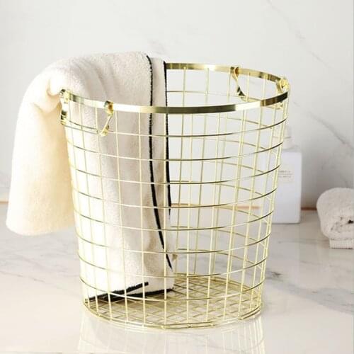 Home Bathroom Light Luxury Modern Golden Dirty Clothes Storage Basket Large Capacity No Rust