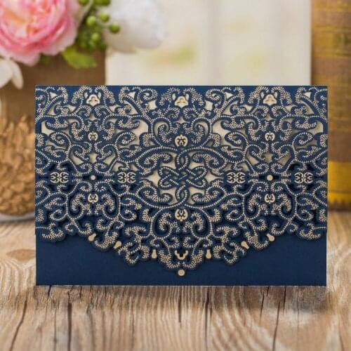 Navy blue Laser Cut Wedding Invitations with Embossed Flowers Floral for Bridal Shower Baby Shower Birthday Wedding Supplies