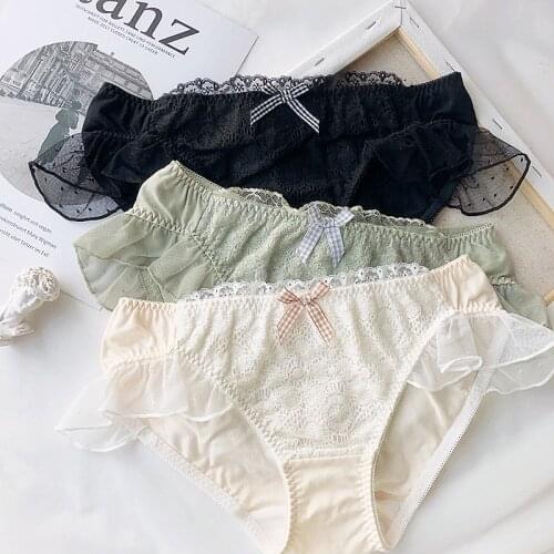 Wriufred cotton lace low waist briefs girl heart dream sweet underwear student underpants comfort cotton lining women panties