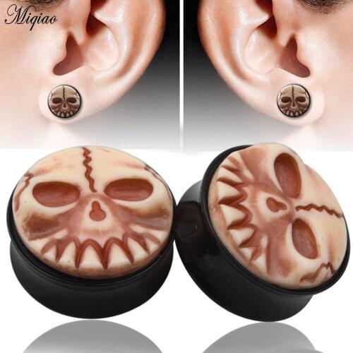 Miqiao 2pcs New Personality Acrylic 3D Skull Head Ears 8mm-25mm Exquisite Body Piercing Accessories
