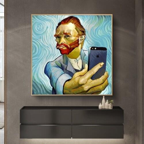 Van Gogh Selfie By phone Funny Canvas Paintings Abstract Wall Art Posters And Prints Portrait Of Van Gogh Pictures Home Decor