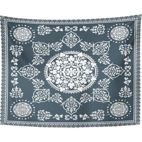 Victorian Floral Paisley Medallion Ornamental Ethnic Mandala Towel Vintage Flower Black and White Tapestry Home Decor Wall Hang