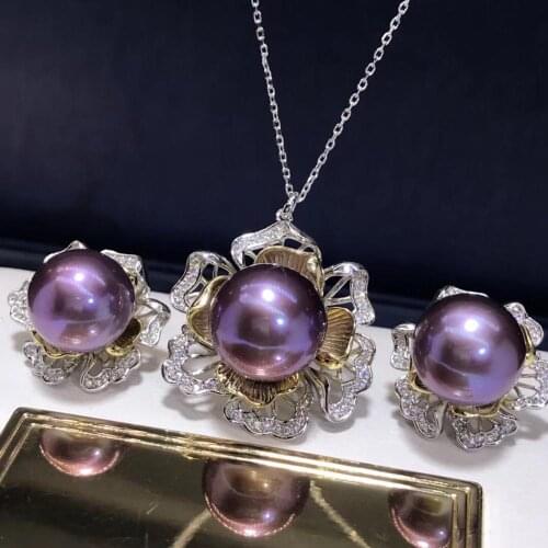 D113 Fine Jewelry 925 Sterling Silver Natural Fresh Water Purple Pearls 11-10 Females Jewelry Sets for Women FIne Jewelry Sets