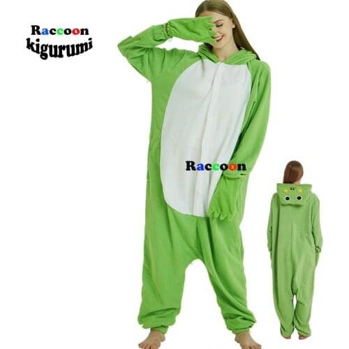 Green Frog Cartoon Men Cosplay Costume One-Piece Pijamas Animal Onesie Pajamas Halloween Women SleepwearRaccoon Kigurumi