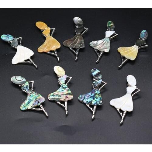 New Natural Shell Women Brooches Alloy Pins For 9-color Weddings Banquet Office Brooch Pins Gifts 37x80mm