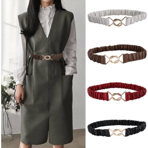Women Fashion Elastic Stretchy Metal Buckle Skinny Waist Belt Elastic Elasticated Waist Slim Belt Sweater Suit Waistband Belts