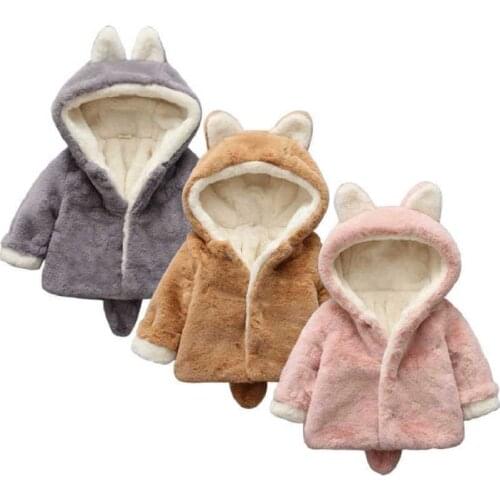 Winter Baby Girls Clothes Faux Fur Fleece Coat Pageant Warm Jacket Snowsuit 0-5Y Kids Rabbit Hooded Jacket Outerwear 3 Color